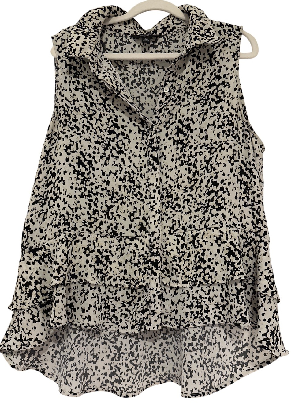 Simply Vera Vera Wang Black & Cream Sleeveless Printed Ruffle Blouse